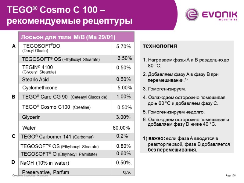 Consumer Specialties, 1st version Page | 20 технология  1. Нагреваем фазы A и